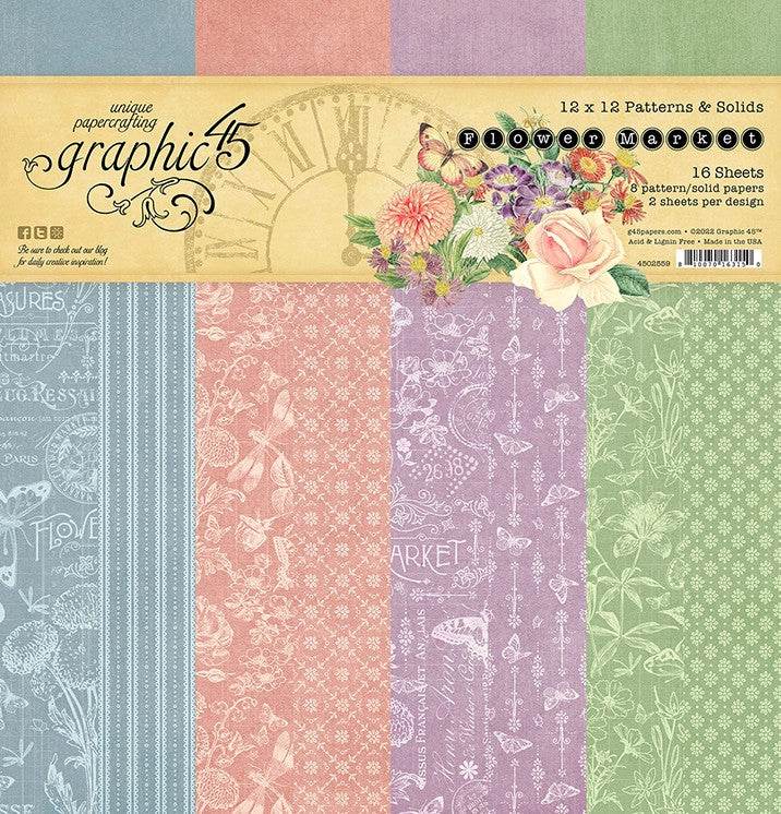 Graphic 45 Flower Market 12” x 12” Patterns and Solids Pack